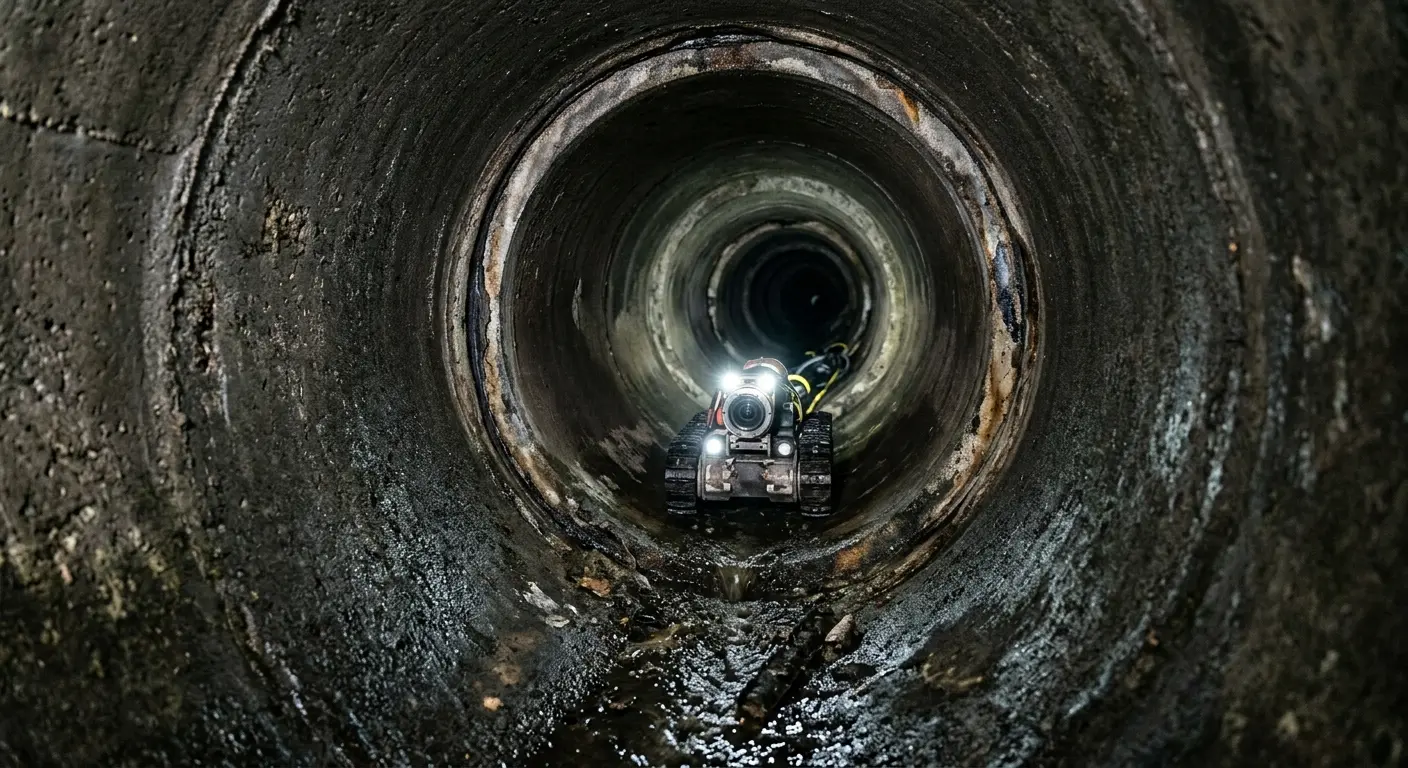 Robotic sewer camera inspecting pipe interior for Sewer Line Cleaning in La Palma